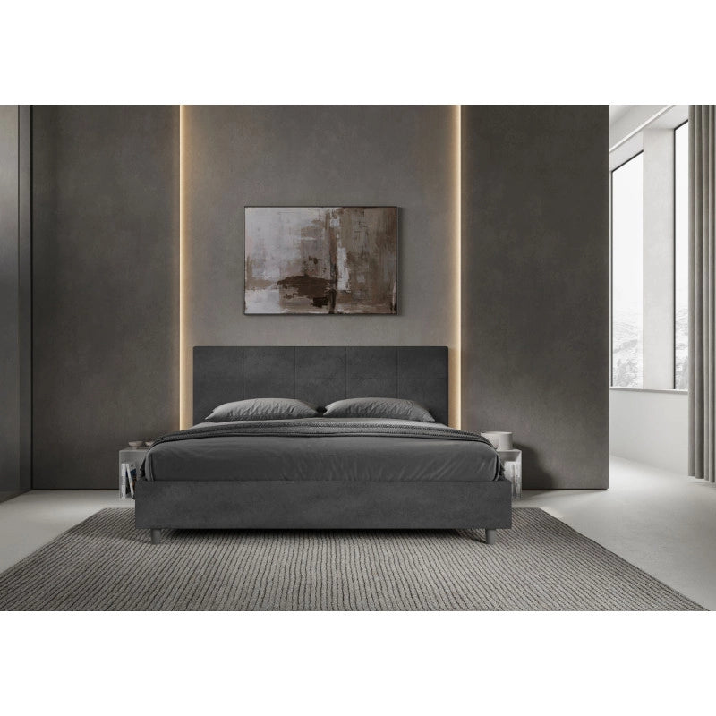 Letto imbottito Matrimoniale 190x200 cm Mika - Contenitore,Microfibra,Grigio