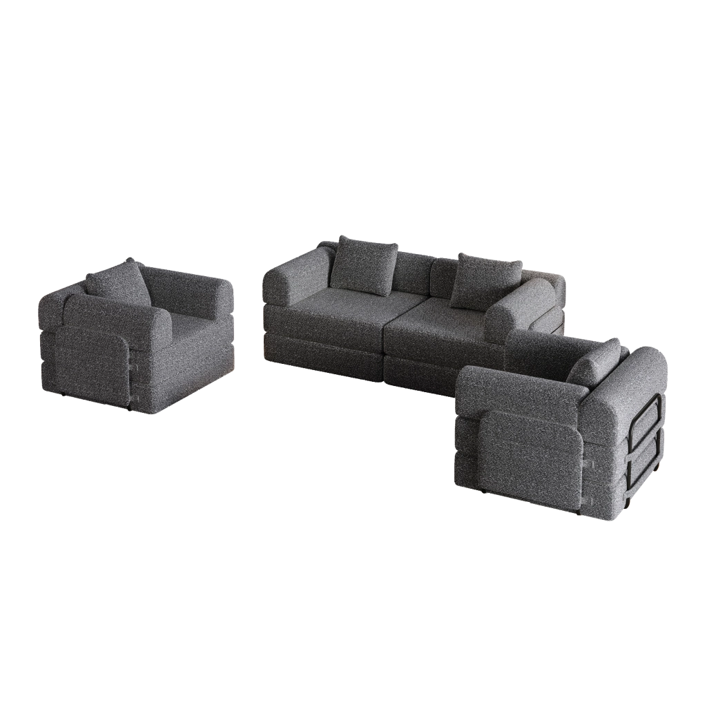 Divano letto modulare 2 in 1 con vano portaoggetti nel bracciolo e base antiscivolo in ciniglia grigio