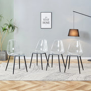 Set 4 sedie da pranzo in plastica trasparente con gambe in metallo nero