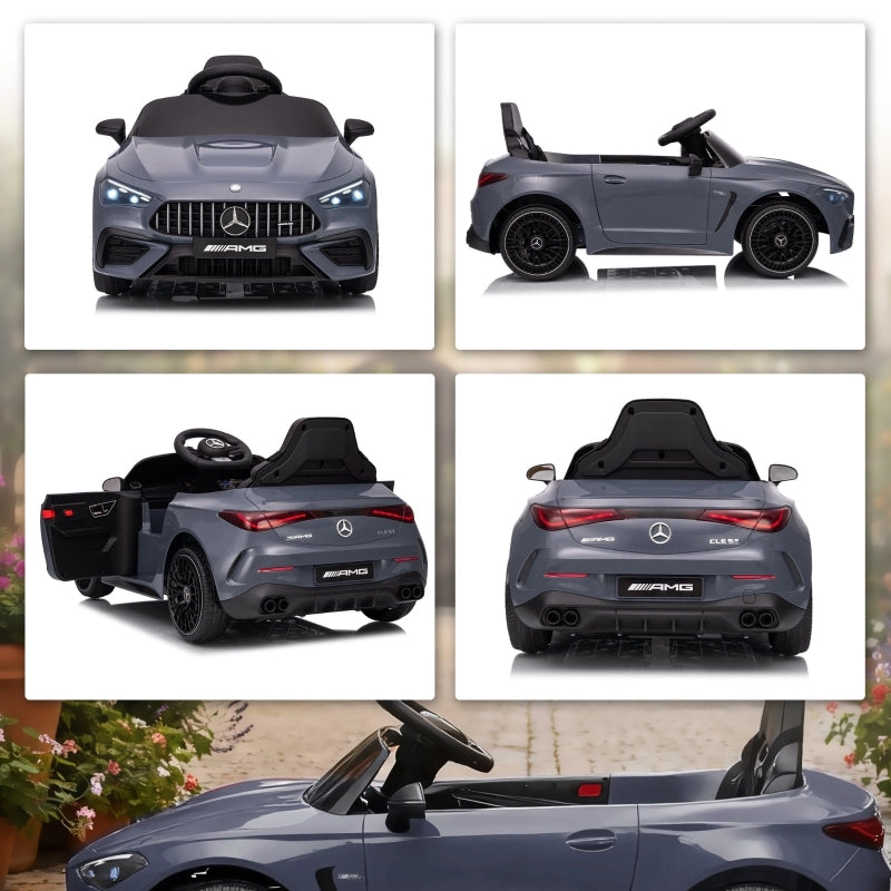 Macchina elettrica per bambini, design Mercedes, motore 12V, telecomando, luci a LED, musica, per bambini dai 3 ai 6 anni, colore grigio.