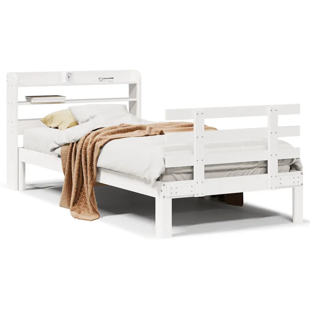 Giroletto con Testiera Bianco 75x190 cm Legno Massello di Pino 3306838