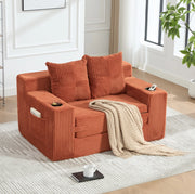 DIVANO Pouf 151x133x64 cm in velluto a coste arancione con 2 cuscini