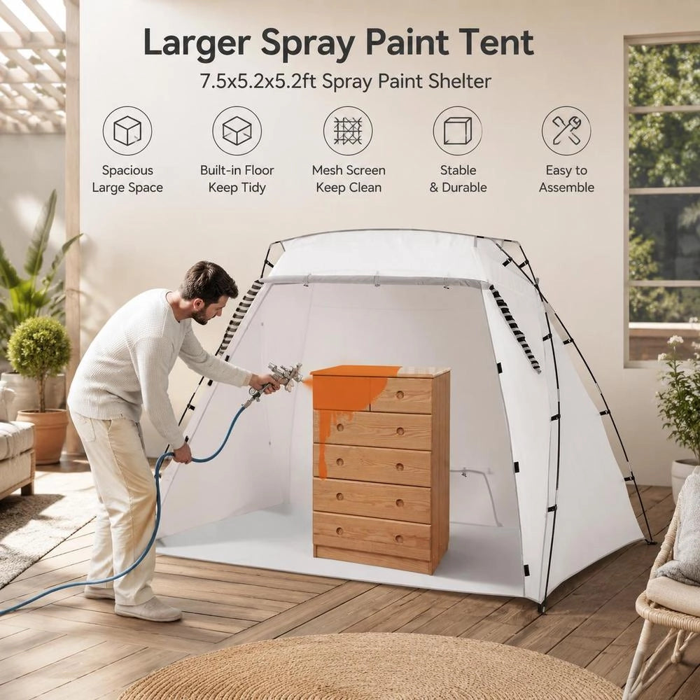 DIY Spray Paint Booth, Protective Tent, White, 228 X 158 X 158 Cm, 210D Oxford Fabric, Portable Spray Paint Stand, DIY Hobby Painting Station With Ventilation Openings