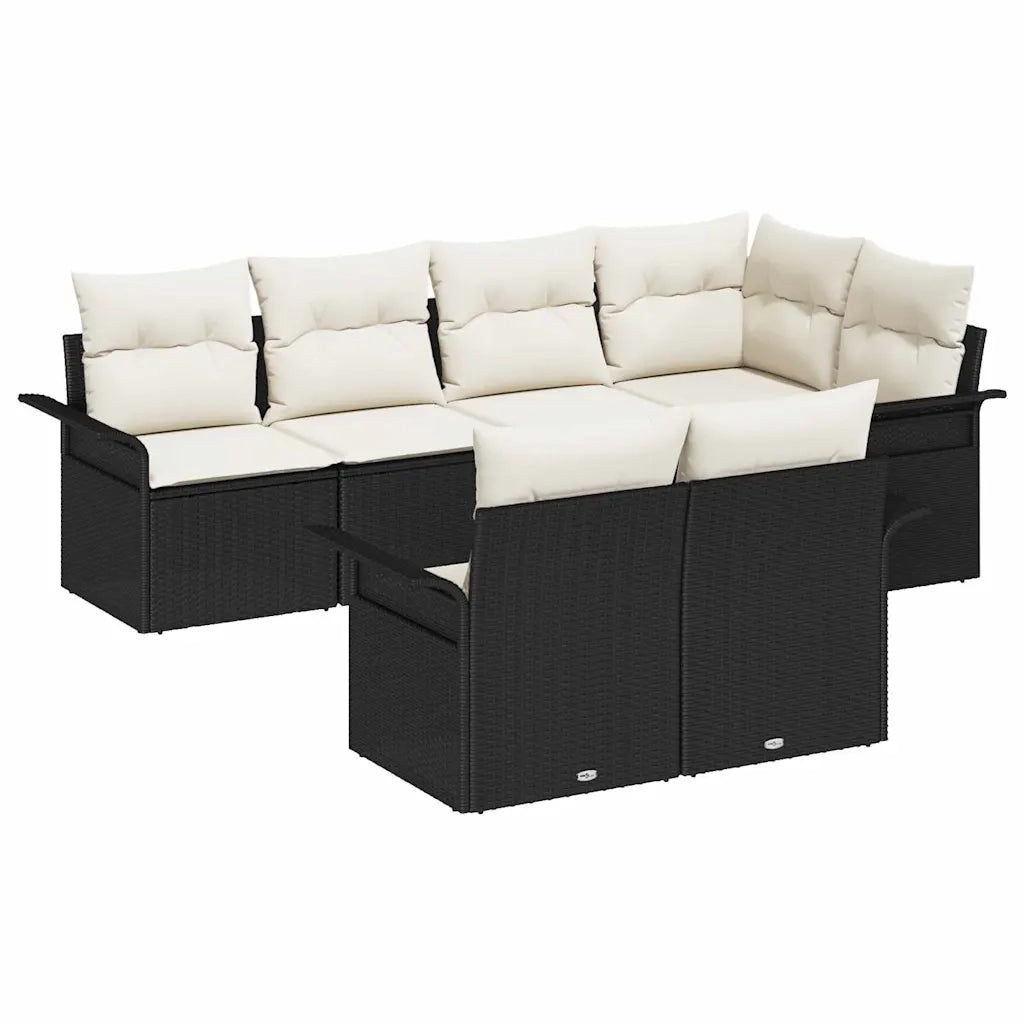 Set Divano da Giardino con cuscino 7 pcs Nero Poly Rattan
