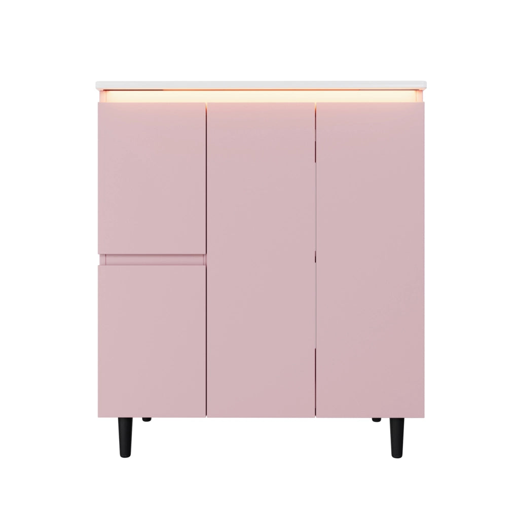 Mobile lavabo bagno 76x47x89 cm rosa MDF e ceramica, LED con sensore radar