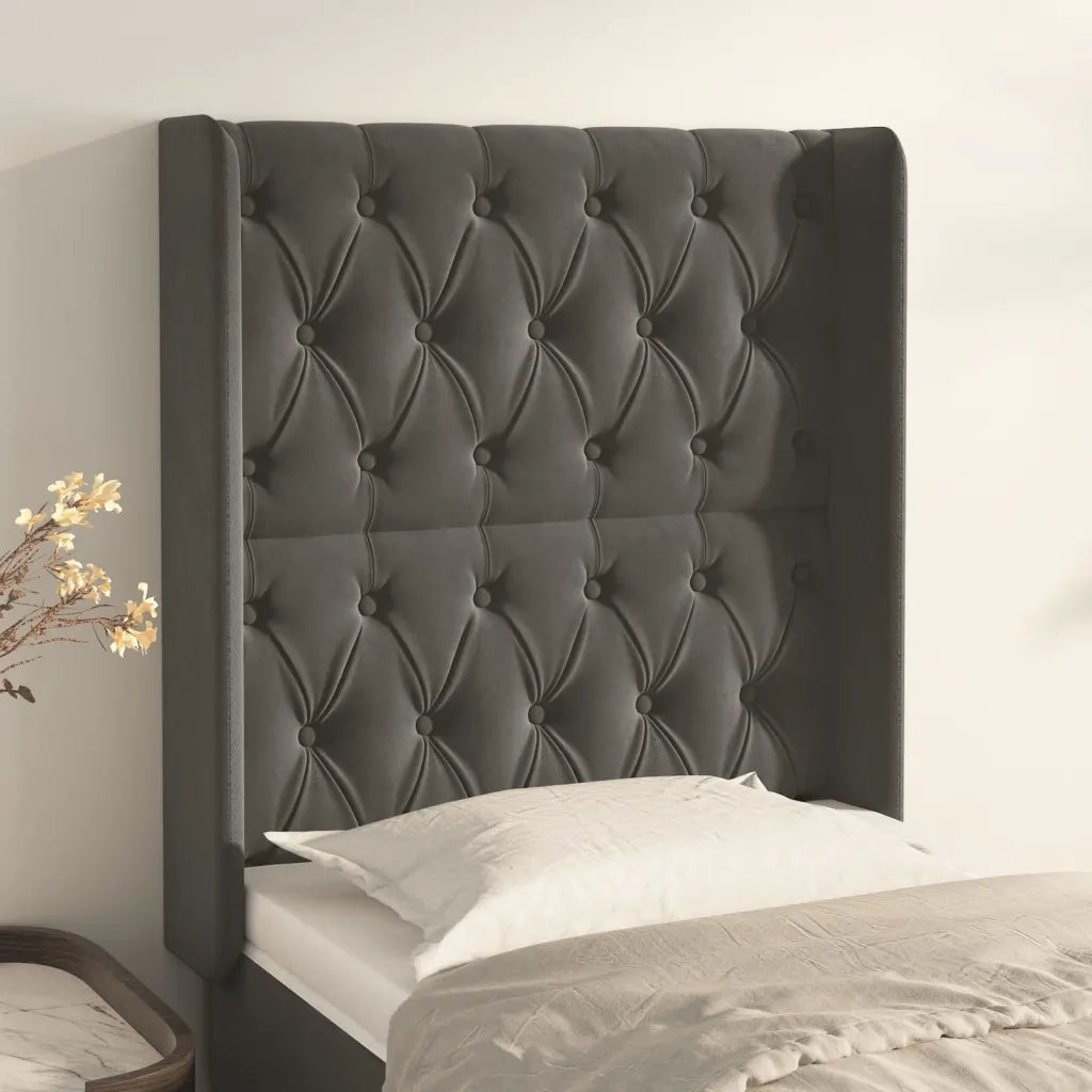 Testiera ad Orecchio-Testata con Orecchie Grigio Scuro 83x16x118/128 cm in Velluto 852810