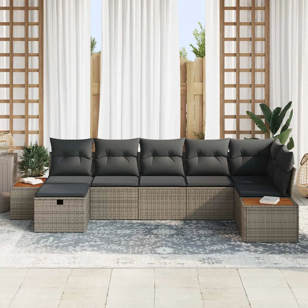 Set Divano da Giardino con cuscino 7 pcs Grigio polyrattan