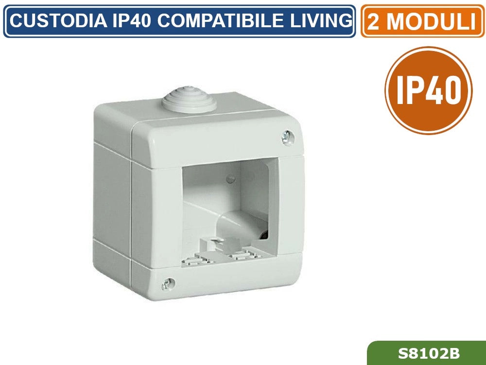 CUSTODIA ESTERNA IDROBOX 2 MODULI IP40 COMPATIBILE SERIE BTICINO LIVING