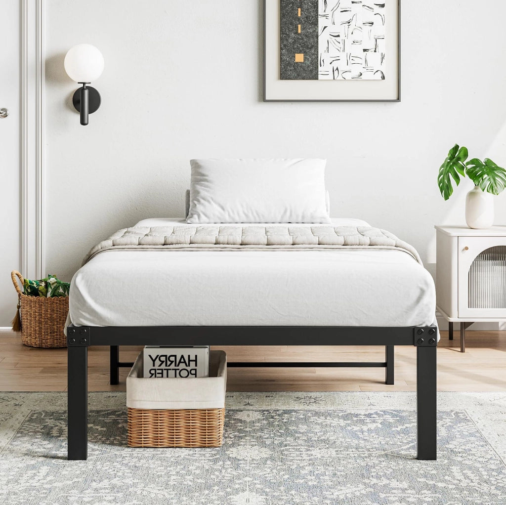 Letto singolo 90 x 200 cm in metallo nero con doghe in acciaio e spazio sottostante