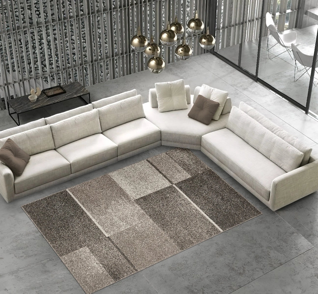 Parure tappeti FUNNY 87071 beige tris scendiletto (1pz cm.80x150 + 2pz cm.60x120) pelo morbido motivo geometrico a quadri