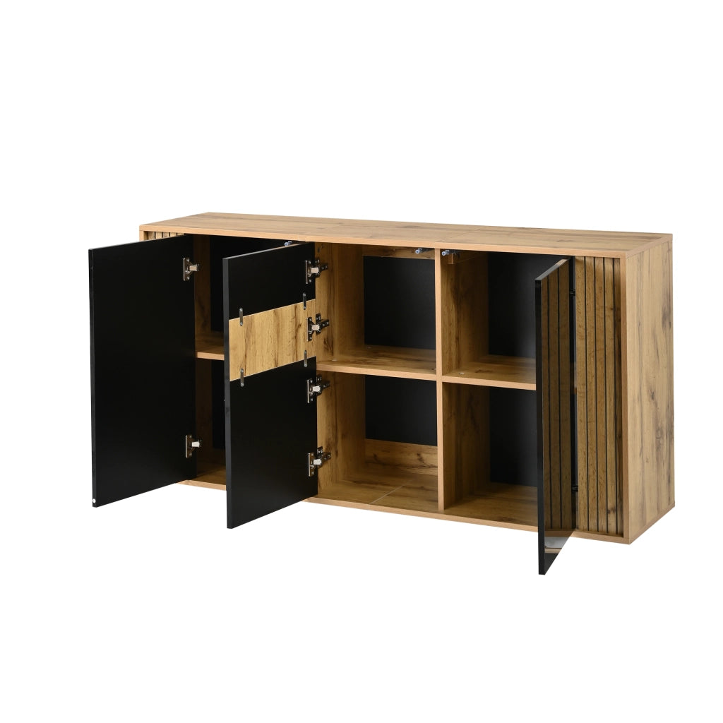 Madia nera e legno con 3 ante; credenza moderna da 140 cm in MDF e pannello truciolare