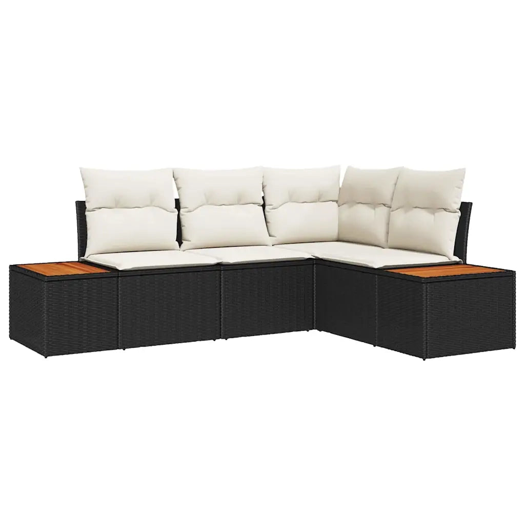 Set Divano da Giardino con cuscino 5 pz-Sofa da Giardino-Divanetto da esterno Nero Poly Rattan 207196