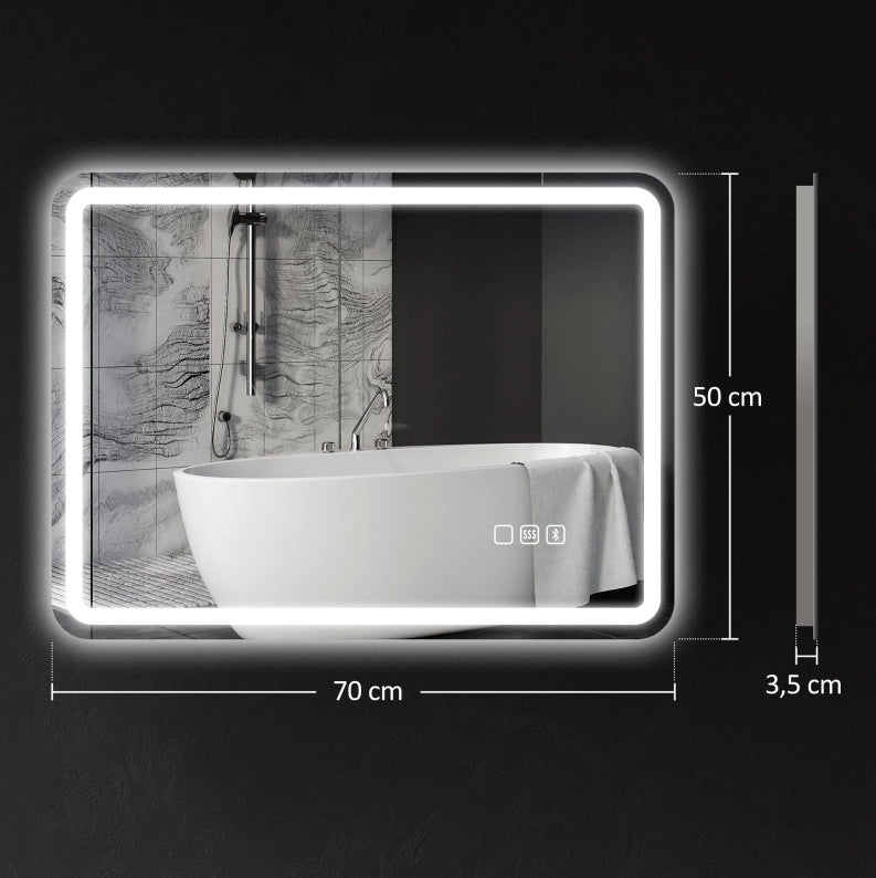 Specchio da bagno LED Bluetooth con funzione antiappannamento