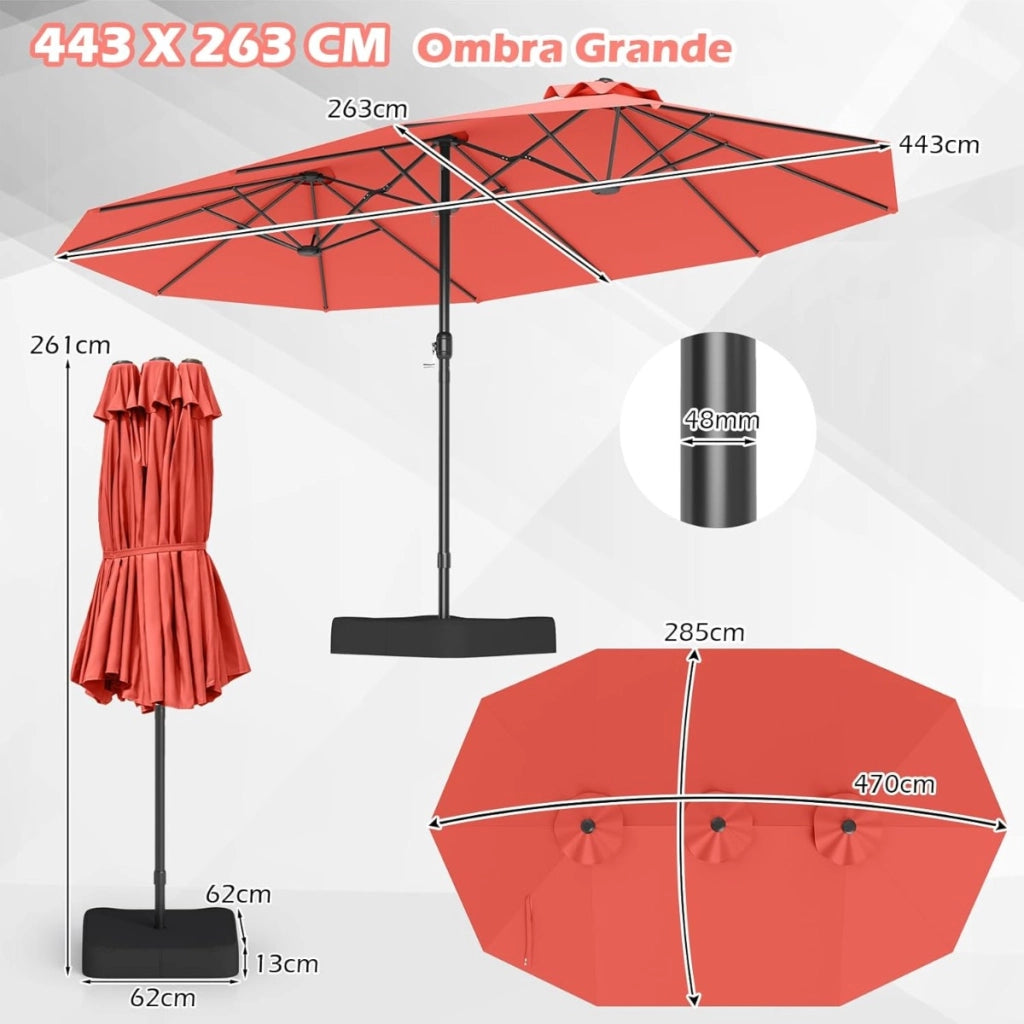 Ombrellone da patio per esterni per sole per giardino, Ombrellone da mercato grande 470 cm con base Arancione
