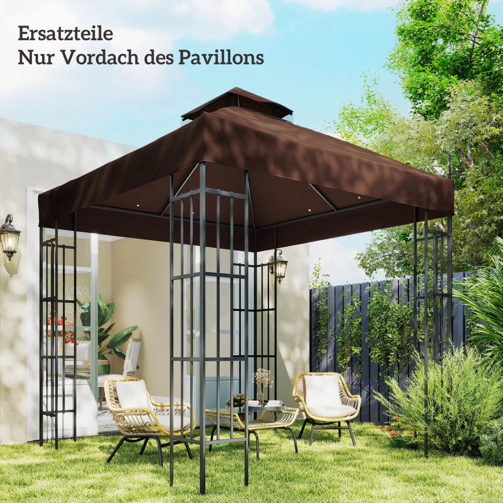 Tetto di Ricambio per Gazebo 3 x 3 m Telo Parasole in Poliestere a Doppio Livello con Fori di Drenaggio UPF 30+ Caffè per Giardino