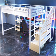 Letto a soppalco 140x200 cm bianco con scrivania, LED e USB