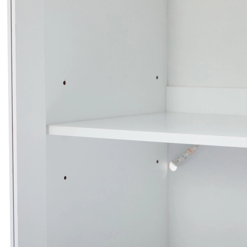 Vetrina 60x35,5x165 cm con LED Bluetooth, 2 cassetti in MDF e truciolare bianco