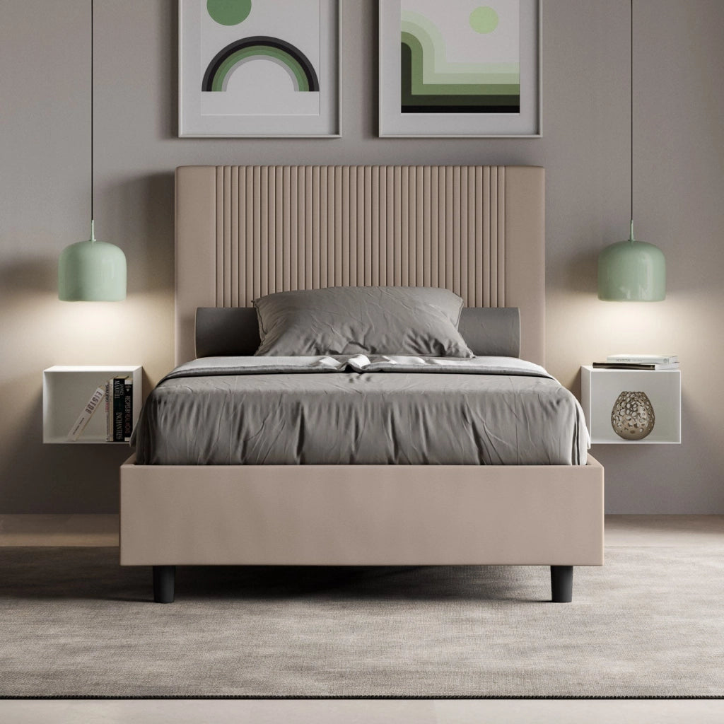 Letto Matrimoniale Extra Large 200x210 cm con Rete e Contenitore Goya Tortora