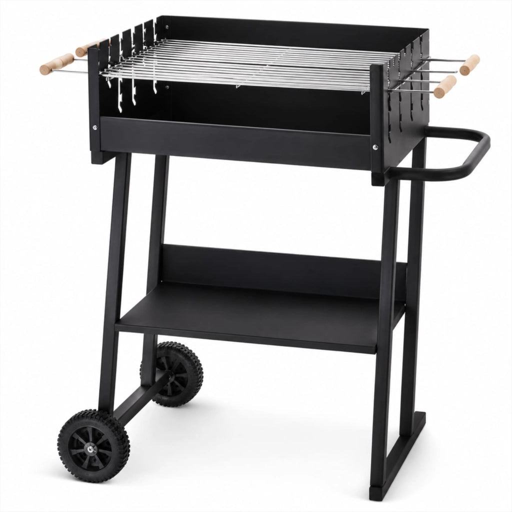 Barbecue A Carbonella Con Telaio In Acciaio Termoresistente Griglia Regolabile Ripiano Inferiore E Design Funzionale Per Outdoor Cooking 87 x 52 x 90 Cm Nero