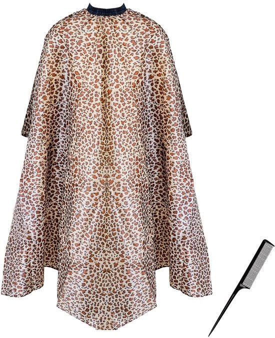 Kit di protezione per parrucchieri con disegno a leopard - Materiale waterrepellente - Dimensioni 145 x 120 cm - Leggero - Protezione efficace - Grembiule per parrucchieri