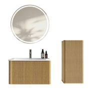 Mobile da bagno con lavabo, specchio LED e colonna - per bagno - in MDF e vetro - rovere
