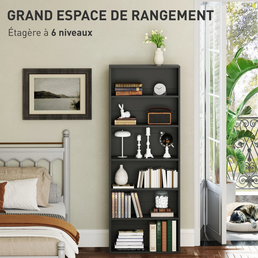 Libreria scaffale 6 livelli regolabile ¨C zephmum ¨C 60x24x158.5 cm nero