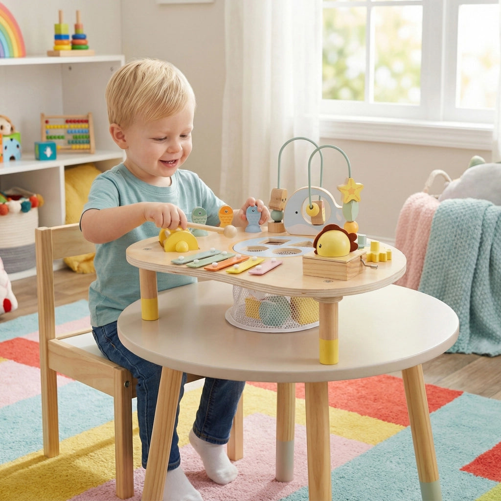 Tavolo attivit¨¤ bambini 7 in 1 legno musicale labirinto perle gioco pesca, Tavolo xilofono scatola musicale gioco forme educativo 12 mesi+