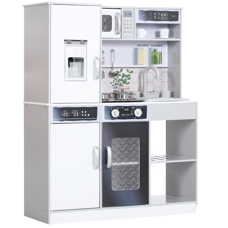 Cucina per bambini in legno 80x29,7x100,9 cm bianca con luce e acqua –