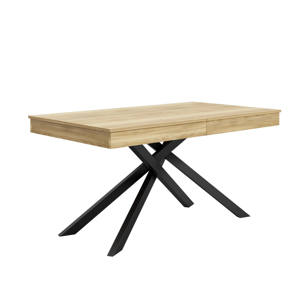 Tavolo da Pranzo Allungabile ¨C MINIMAL ¨C Rovere, Piano Rettangolare, Gambe in Metallo, 140/180x80 cm