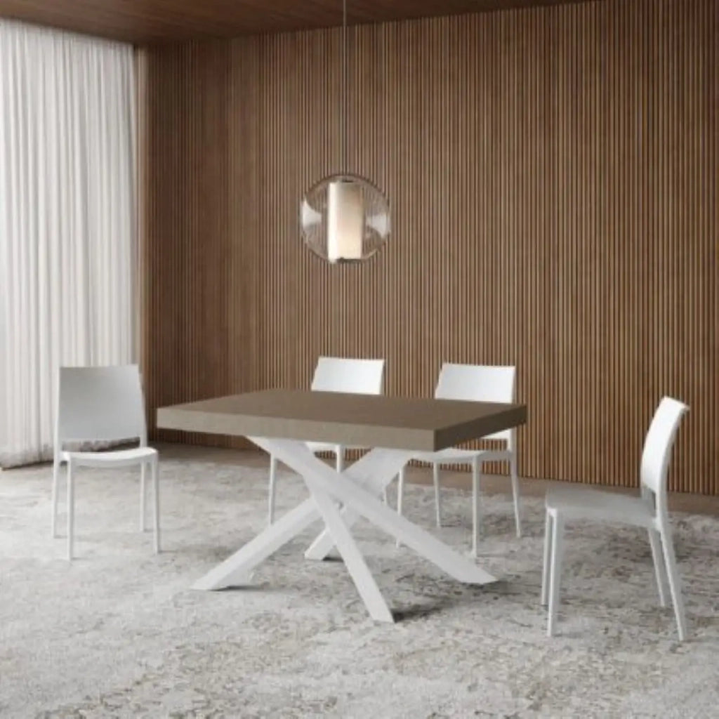 Tavolo allungabile 140/244x90 cm Volantis Premium tortora gambe bianche