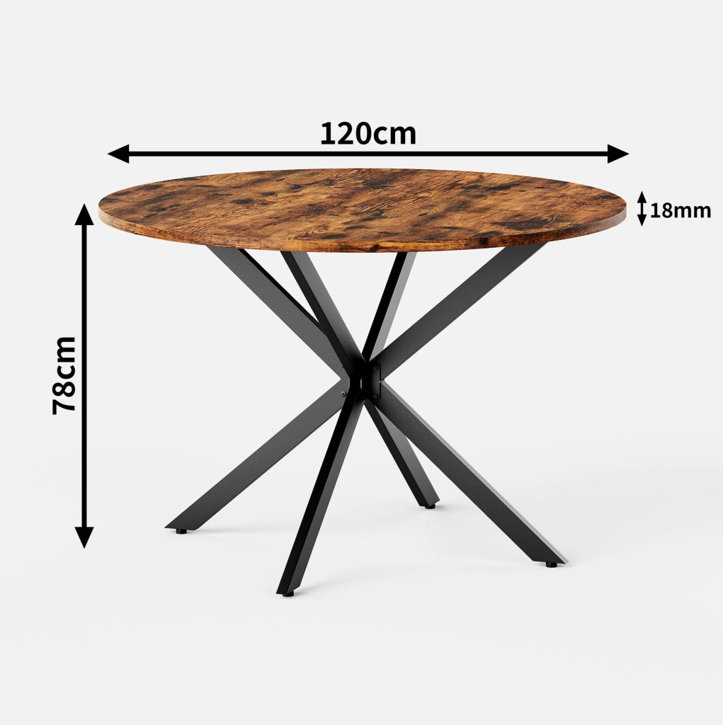 Tavolo da pranzo rotondo industriale ?120 cm in ferro e truciolare marrone