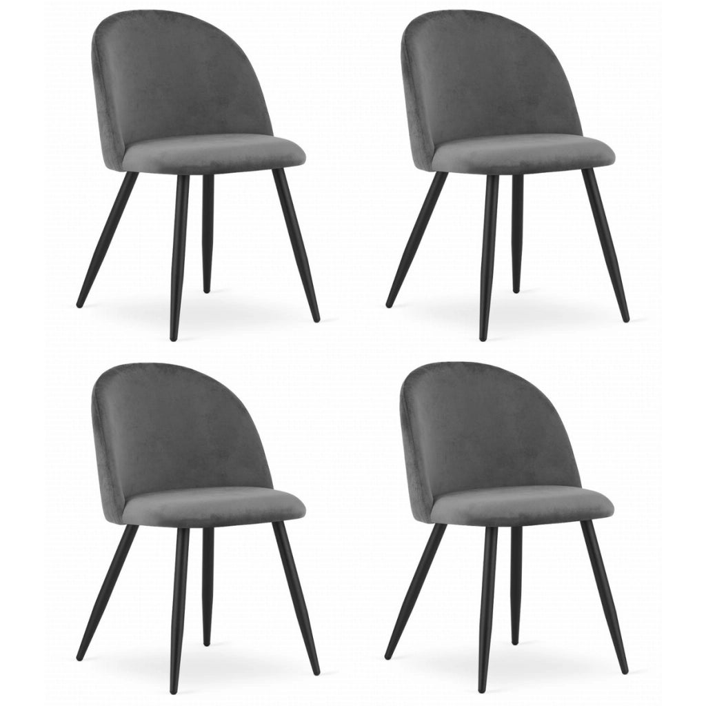 Set di 4 sedie Bello in velluto grigio scuro con gambe nere