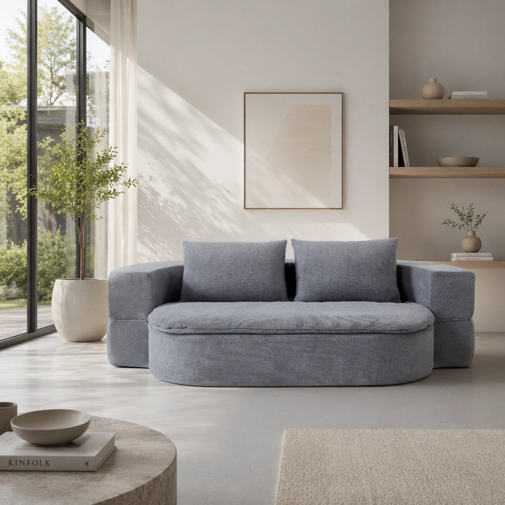 Divano letto pieghevole 3 in 1 in flanella grigio chiaro con coperta