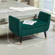 Panca con contenitore in policotone effetto velluto verde con braccioli 107x42x65 cm