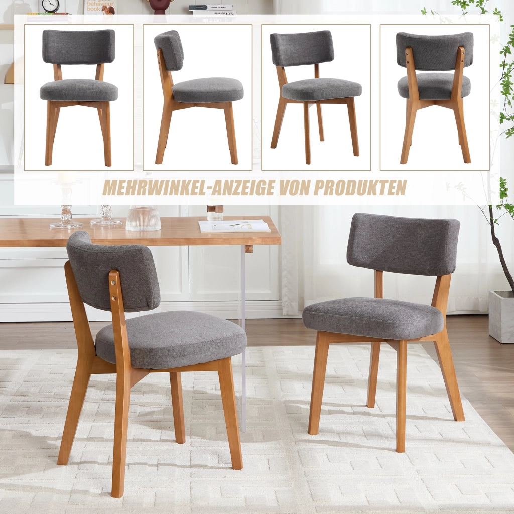 Sedia da sala da pranzo set di 2 con seduta imbottita e schienale ergonomico, in legno e tessuto di lino grigio