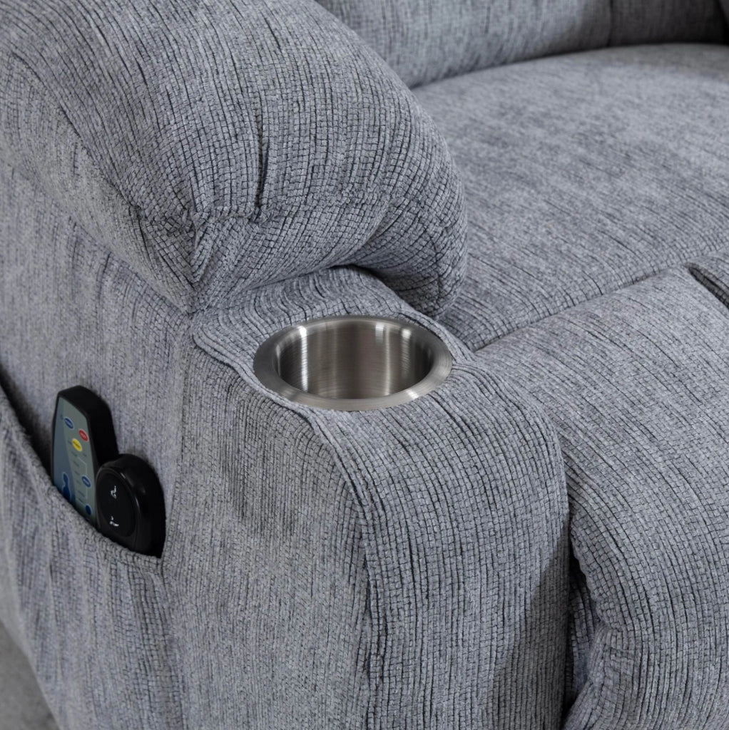 Poltrona Elettrica Relax con Funzione Alzapersone, Massaggio e Riscaldamento, Poggiapiedi, Tasche Laterali e Portabicchieri Grigio Chiaro