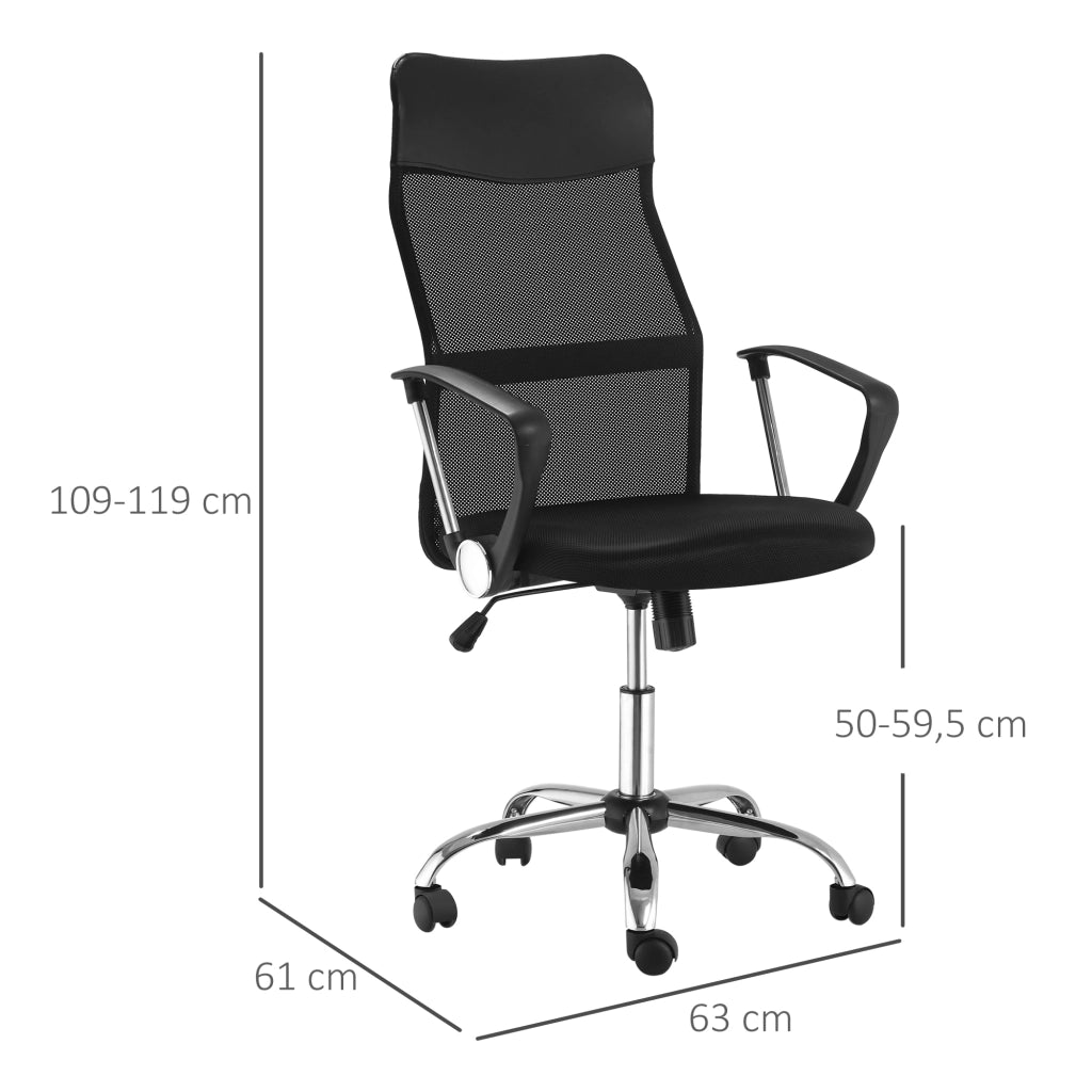 Per casa e ufficio, sedia da ufficio manageriale con schienale ergonomico, altezza seduta regolabile, girevole, tessuto a rete nero, comfort elevato