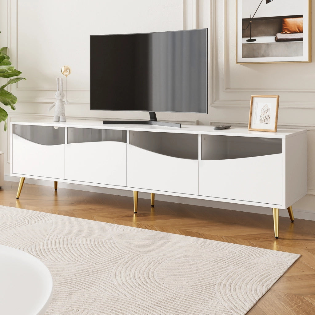Mobile TV con LED controllabile via Bluetooth; frontali in vetro e passacavi; MDF bianco 180 × 40 × 50 cm