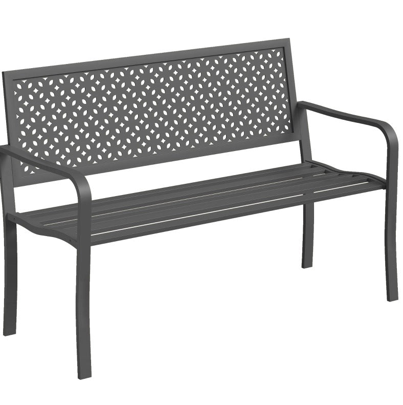 Panchina da giardino 2 posti in acciaio grigio scuro; 127 x 61 x 85 cm