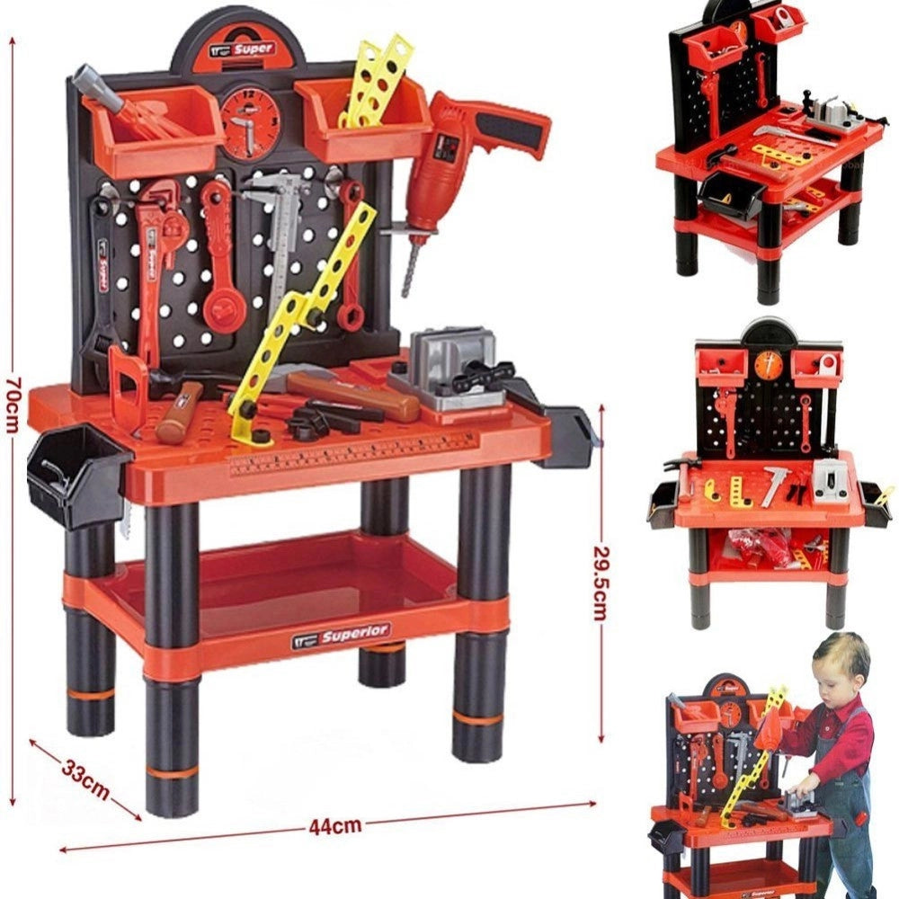 Trade Shop - Banco Da Lavoro Per Bambini 54 Pezzi Attrezzi E Accessori Con Trapano Giocattolo -