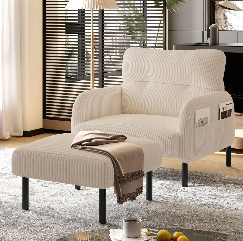 Pouf in velluto a coste con struttura metallica – 56x51x39 cm – versatile come poggiapiedi, seduta o tavolino