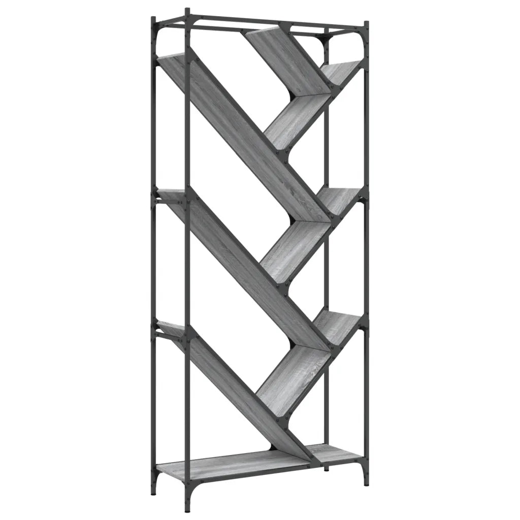 Libreria-Scaffale per Libri-Mobile di Stoccaggio Grigio Sonoma 79x30x180cm Legno Multistrato e Metallo