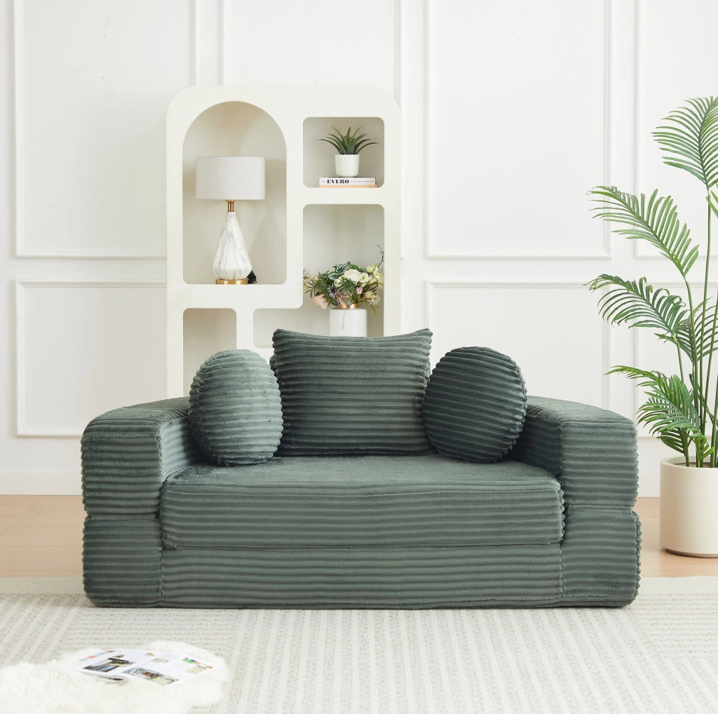 Divano-letto 4-in-1 in schiuma con rivestimento in velluto a coste, versatile per spazi compatti, trasforma in divano semicircolare o lettino rotondo