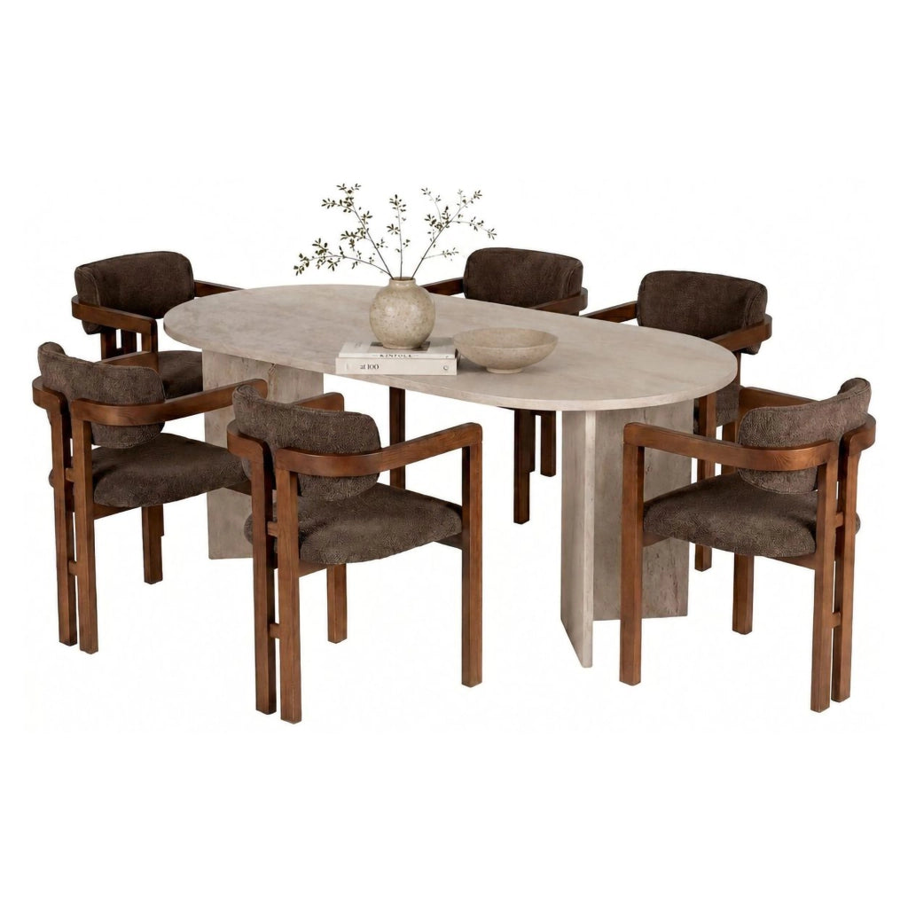 Nohanoso, set Tavolo e Sedie 6 Posti, Beige Marmo