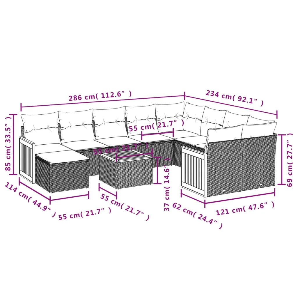 Set Divani da Giardino 11 pz con Cuscini in Polyrattan Nero 3228240