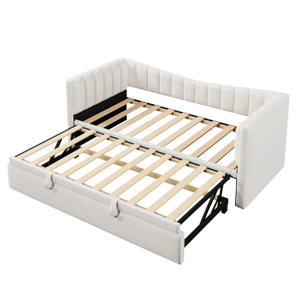 Letto divano 90 × 200 cm 1 posto con letto estraibile; senza materasso; in velluto e MDF; bianco