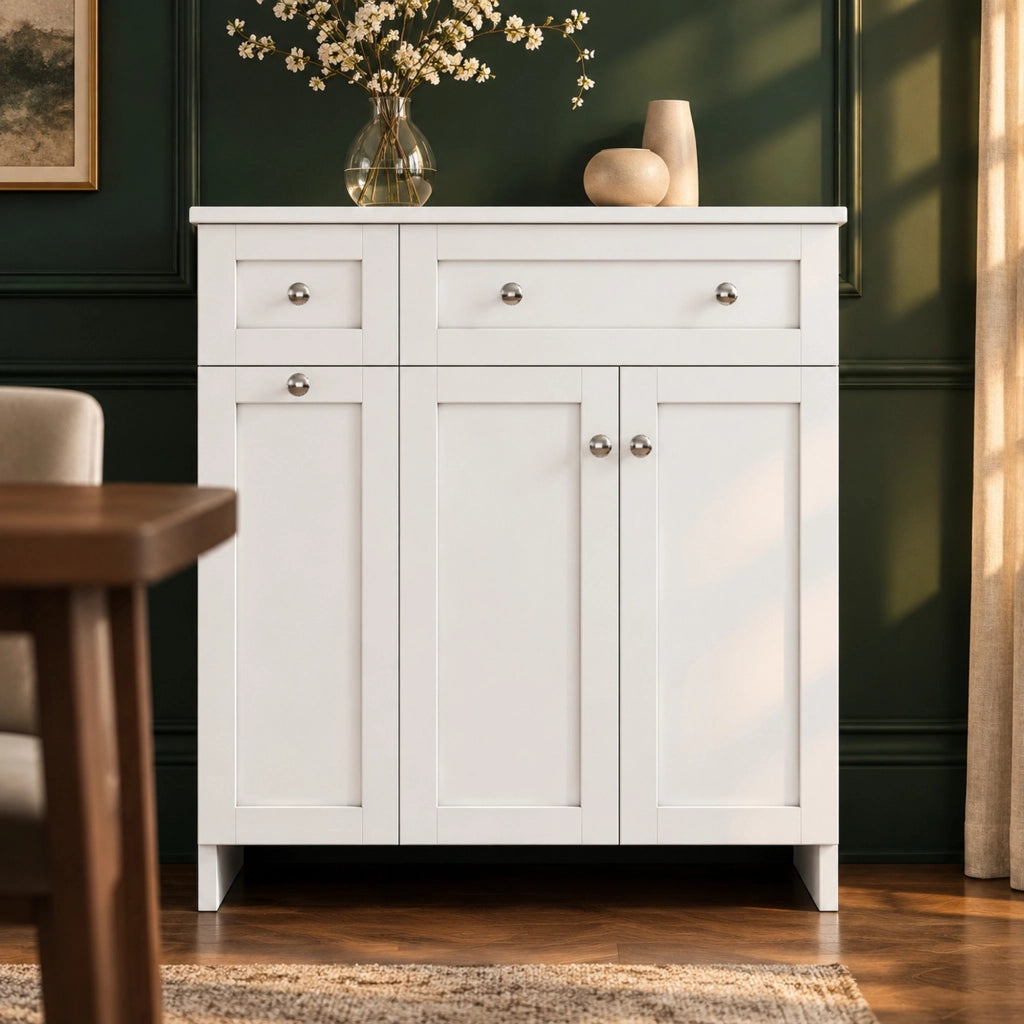 Mobiletto con lavabo a terra in MDF laccato con 3 cassetti e lavabo in ceramica bianco 76 × 47 × 86 cm