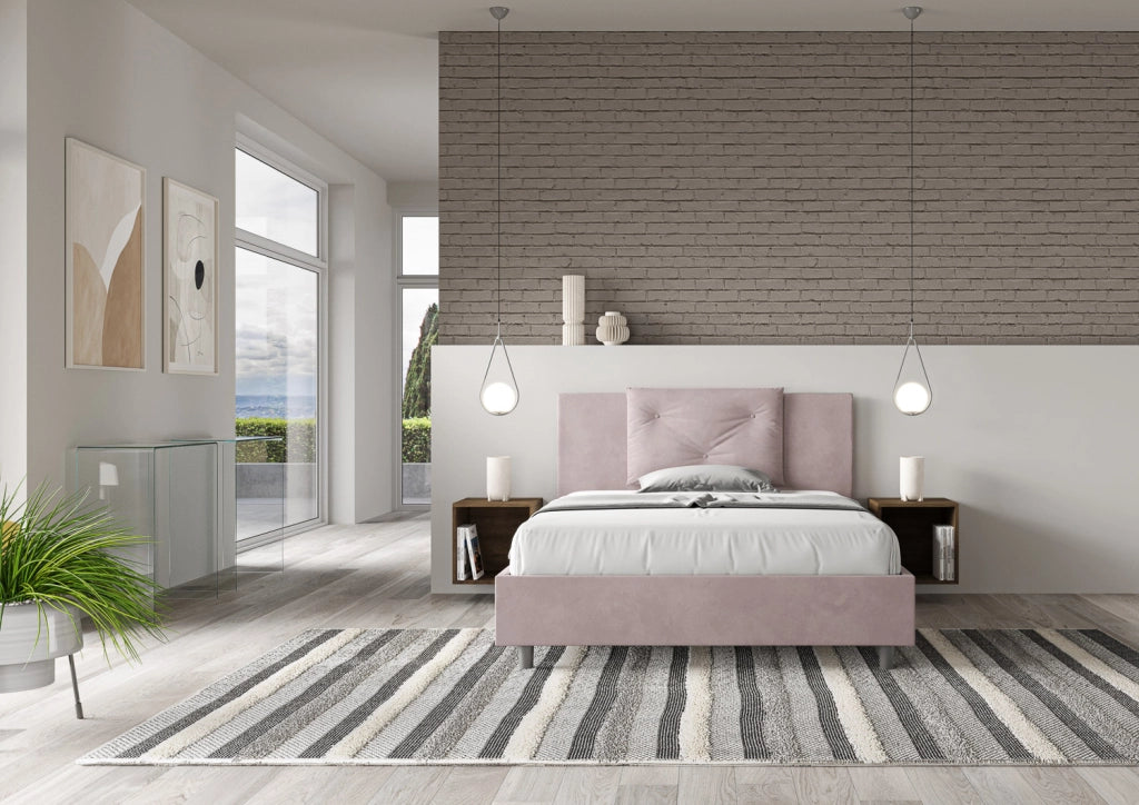 BS COM Letto matrimoniale francese contenitore imbottito 140x210 microfibra glicine