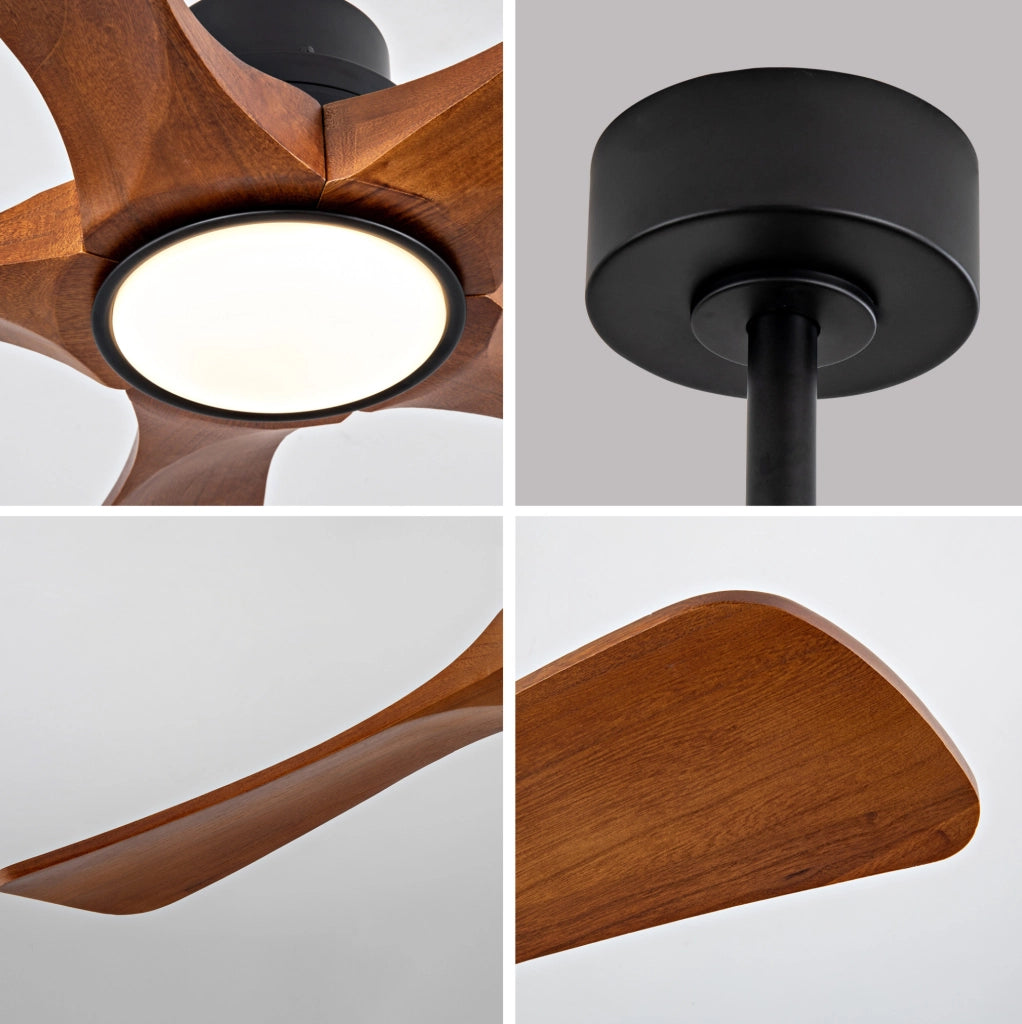 Ventilatore da soffitto 42" con 5 pale in legno di Paulownia, illuminazione LED dimmerabile e telecomando, 6 velocità, funzione inversione, per soggiorno e patio