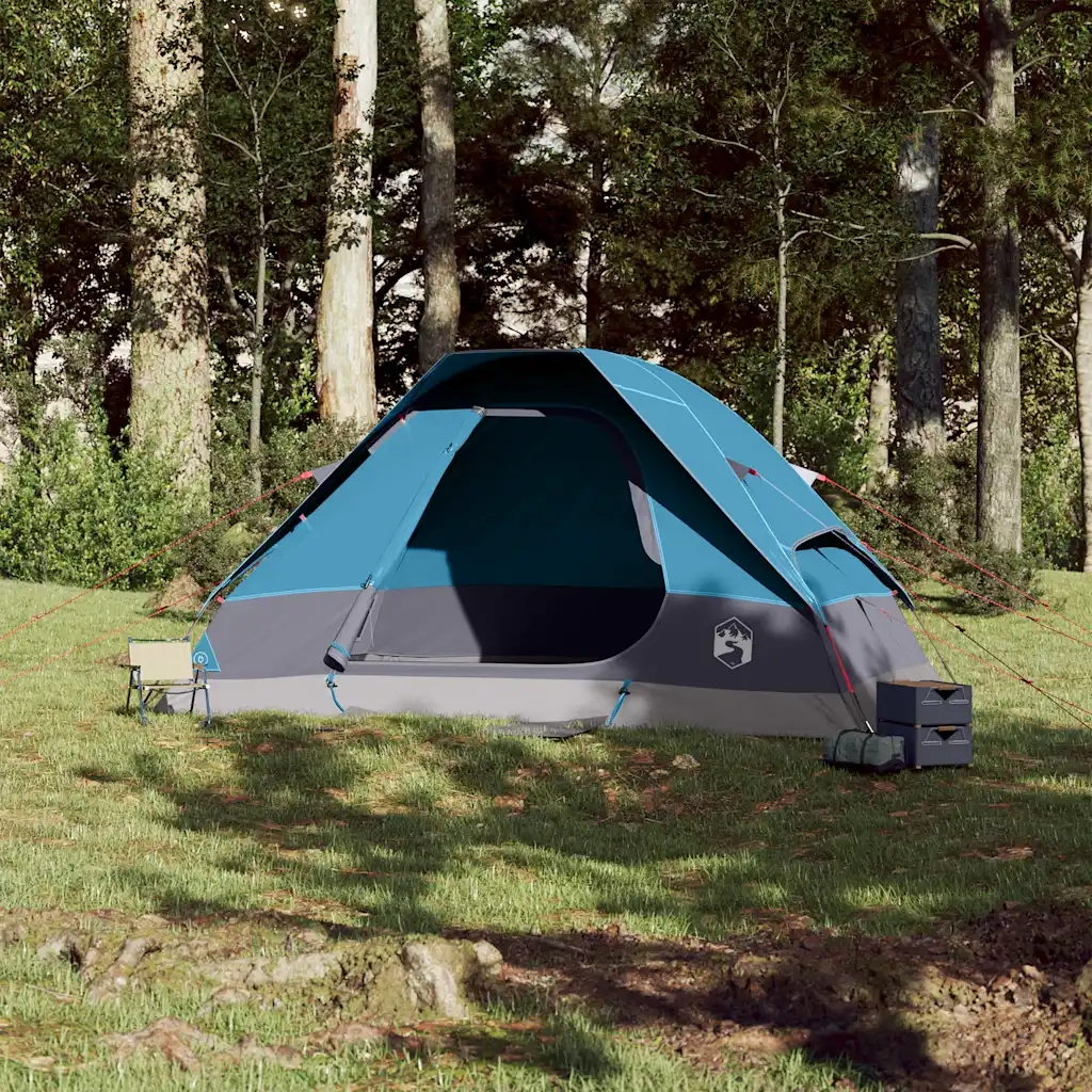 Tenda da Campeggio a Cupola per 4 Persone-Tenda per Escursionismo Blu Impermeabile 200543